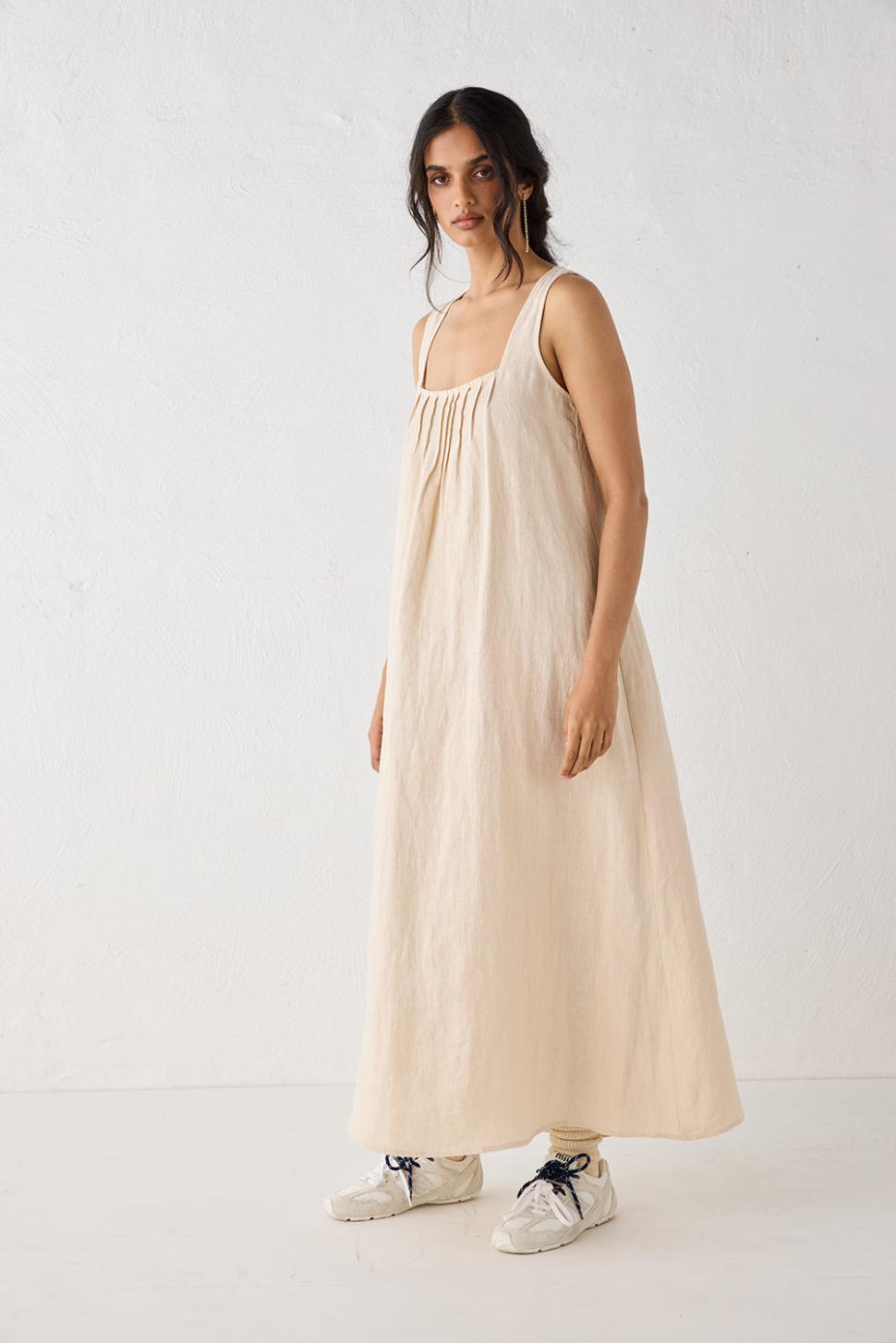 VRG GRL Midi/Maxi Dresses | Women San Paolo Smock Linen Midi Dress Natural