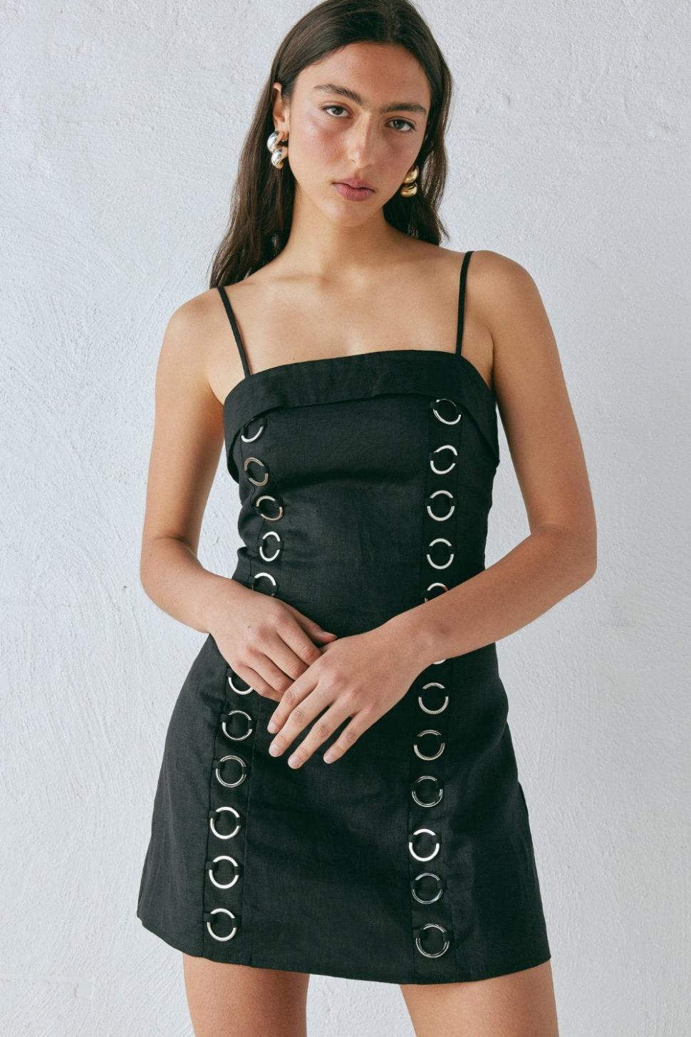 VRG GRL Mini Dresses | Women Alessa Linen Mini Dress Black