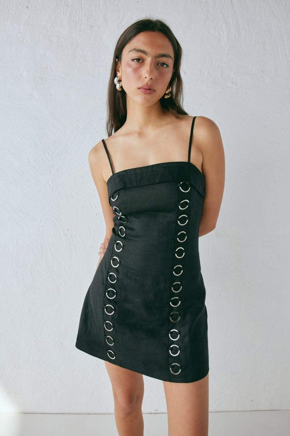 VRG GRL Mini Dresses | Women Alessa Linen Mini Dress Black