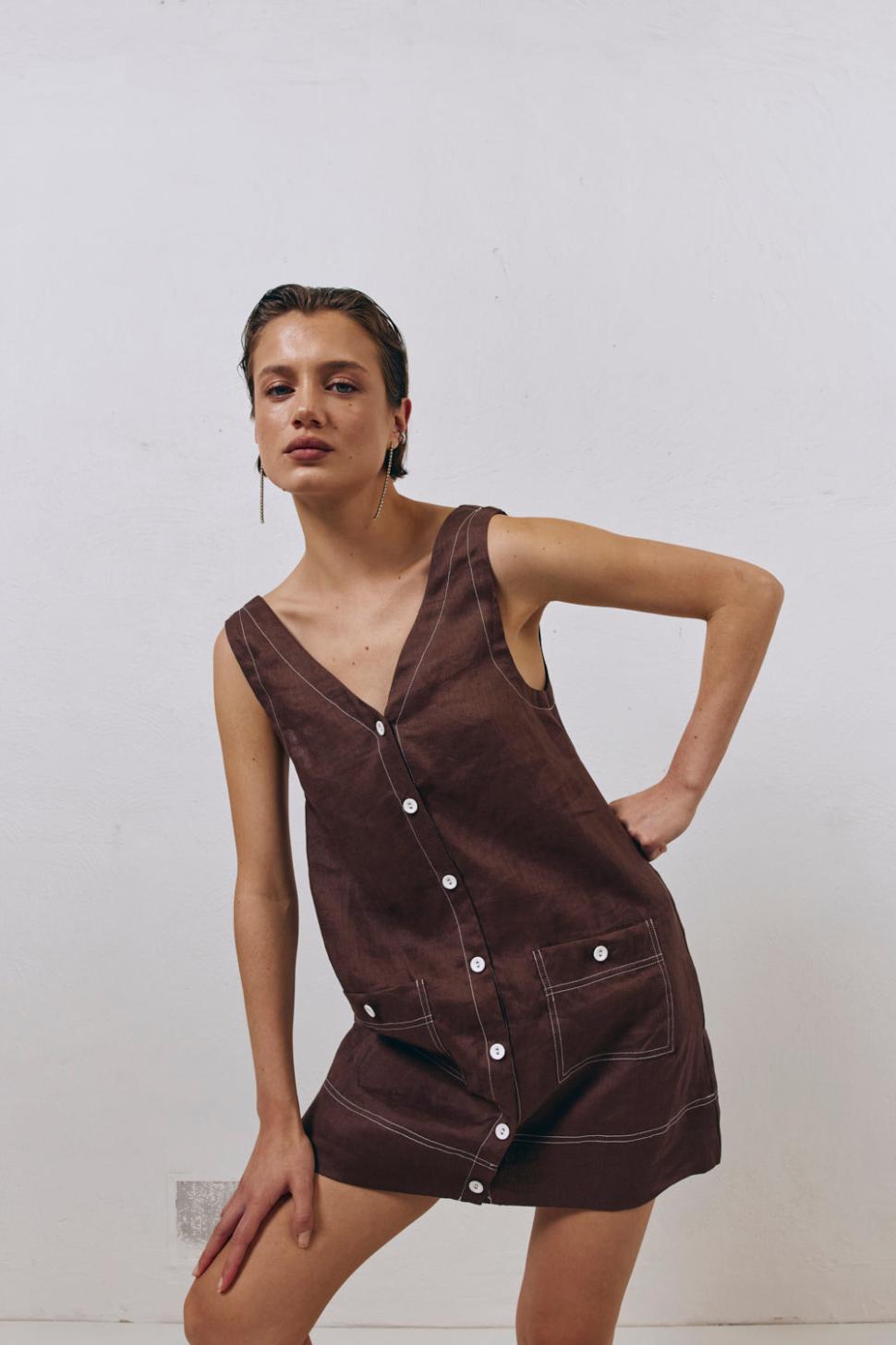VRG GRL Mini Dresses | Women Alice Linen Mini Dress Brown