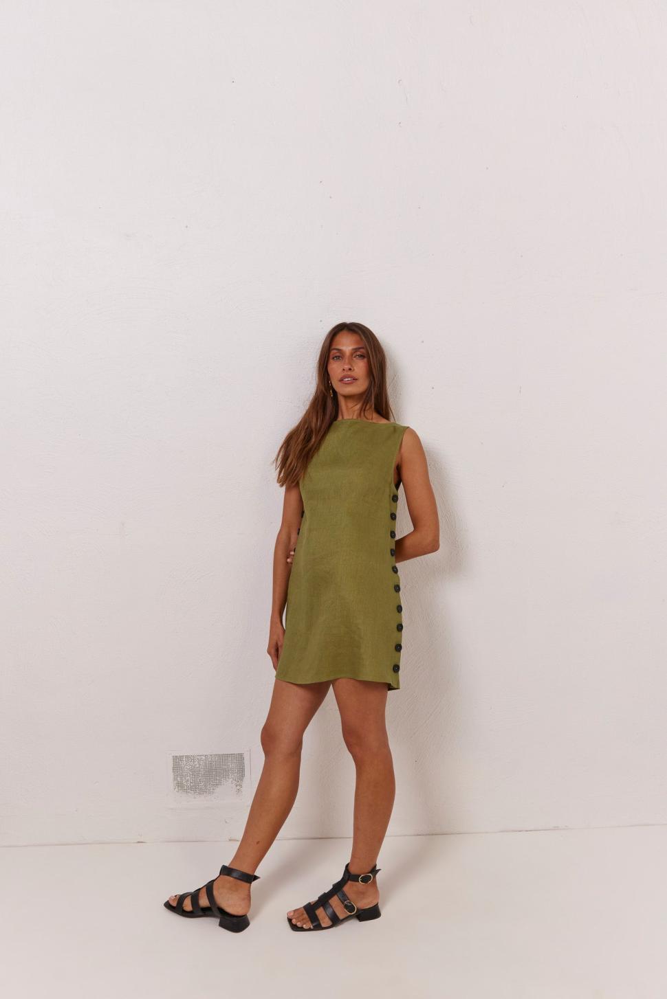 VRG GRL Mini Dresses | Women Annabelle Linen Mini Dress Olive