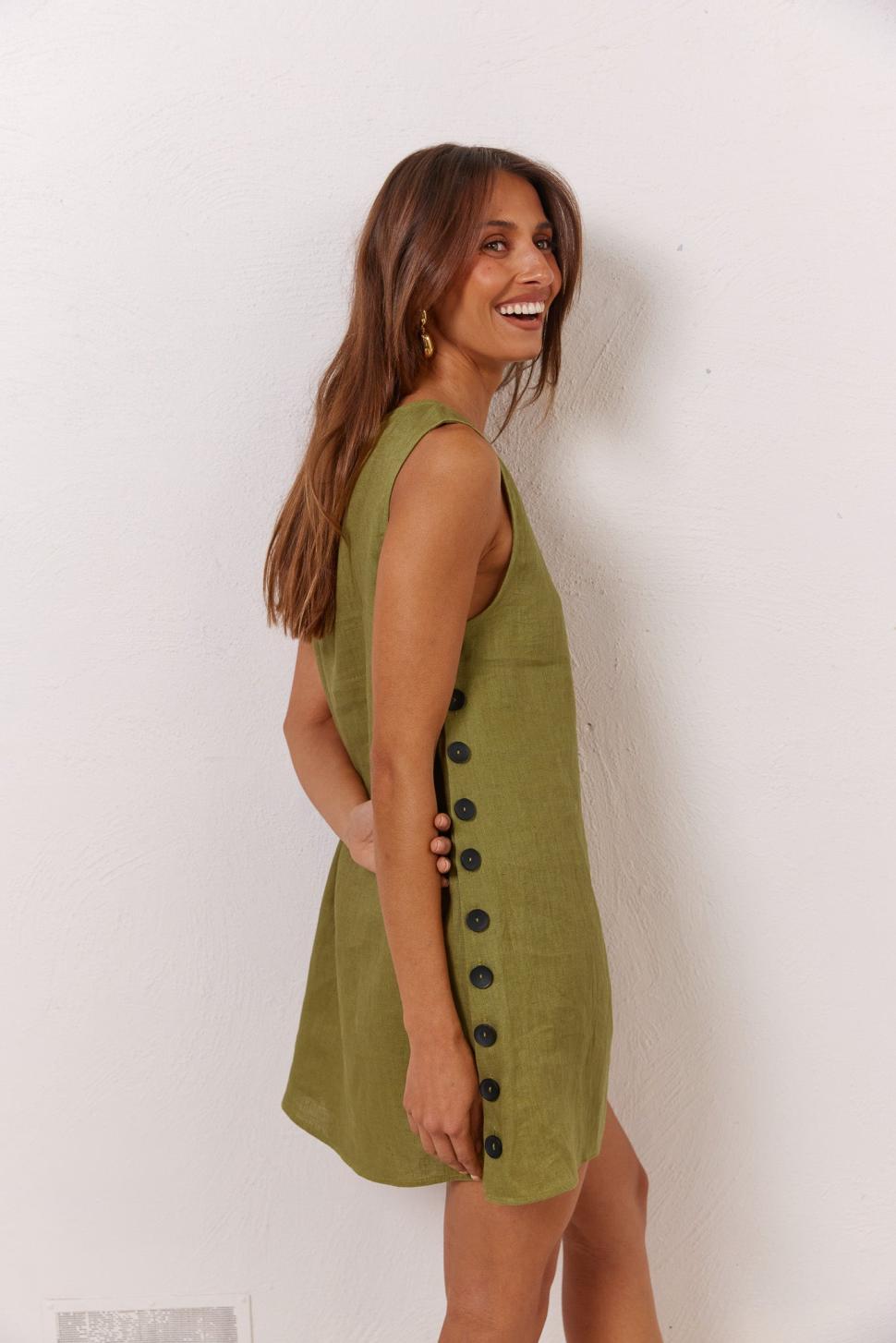 VRG GRL Mini Dresses | Women Annabelle Linen Mini Dress Olive