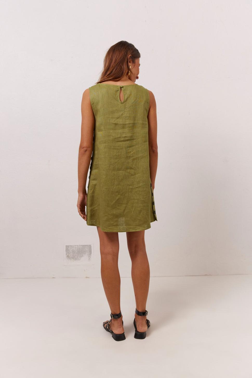 VRG GRL Mini Dresses | Women Annabelle Linen Mini Dress Olive