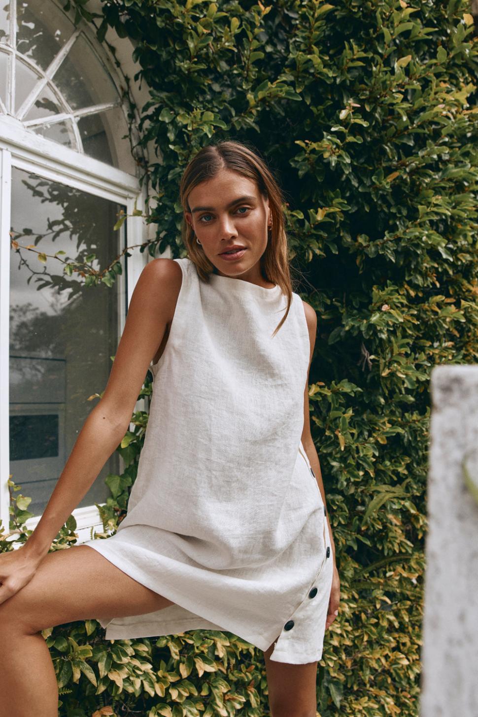 VRG GRL Mini Dresses | Women Annabelle Linen Mini Dress White