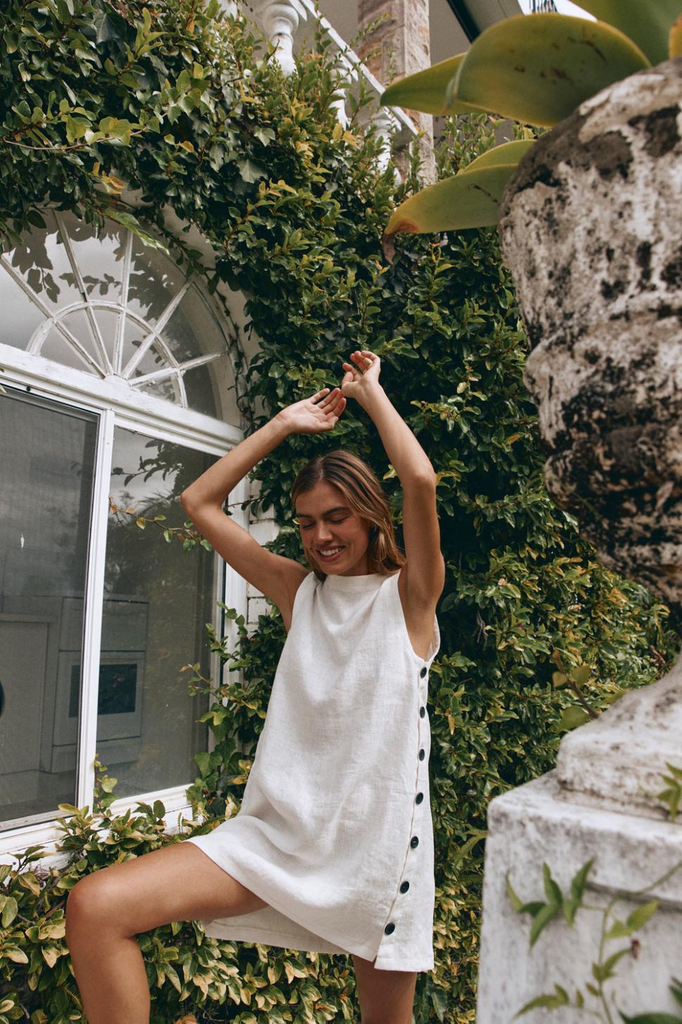 VRG GRL Mini Dresses | Women Annabelle Linen Mini Dress White