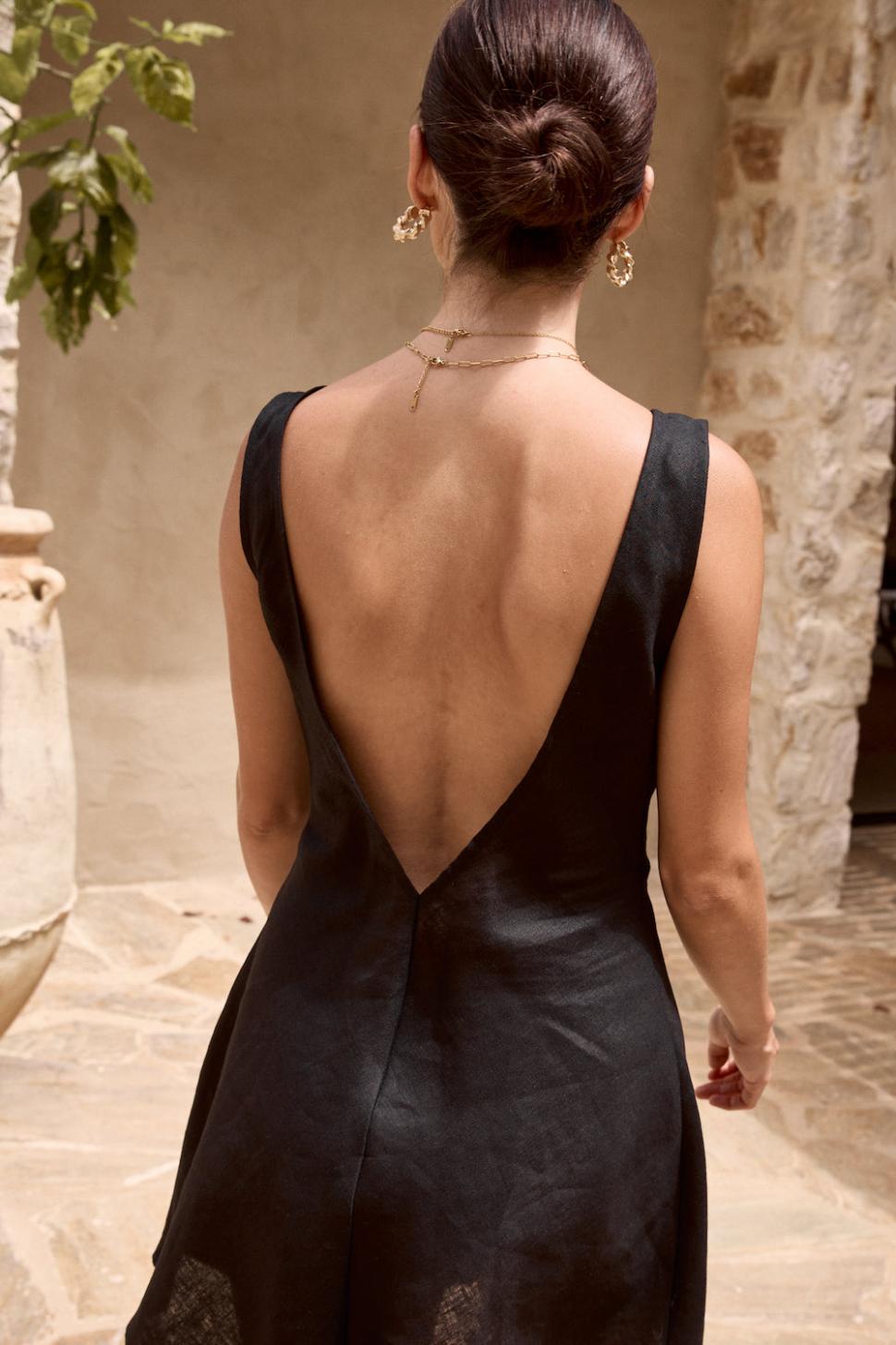 VRG GRL Mini Dresses | Women Art Of Bloom Linen Bias Cut Mini Dress Black