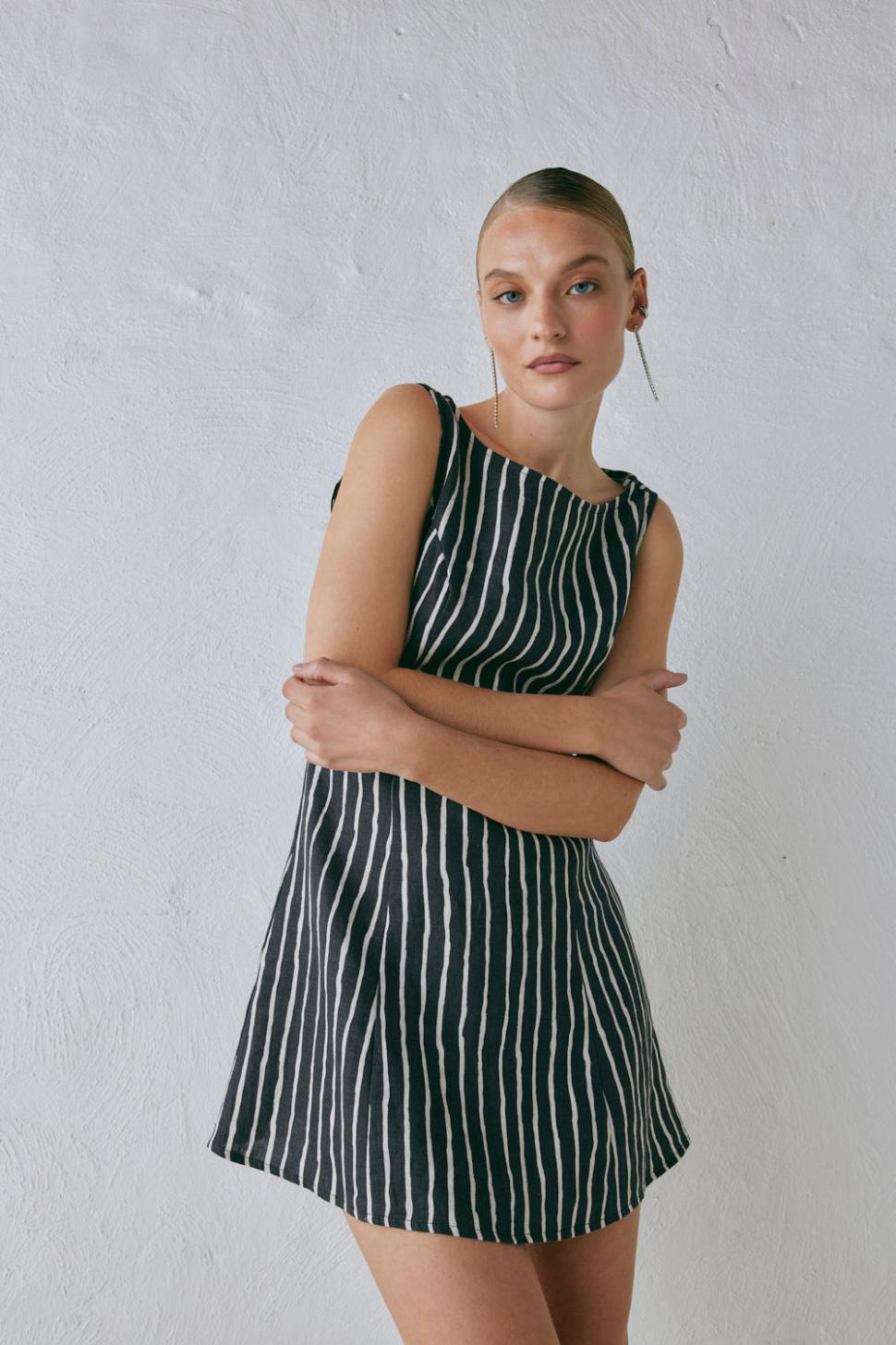 VRG GRL Mini Dresses | Women Chloe Linen Mini Dress Black Stripe