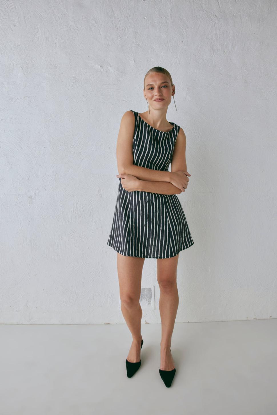 VRG GRL Mini Dresses | Women Chloe Linen Mini Dress Black Stripe