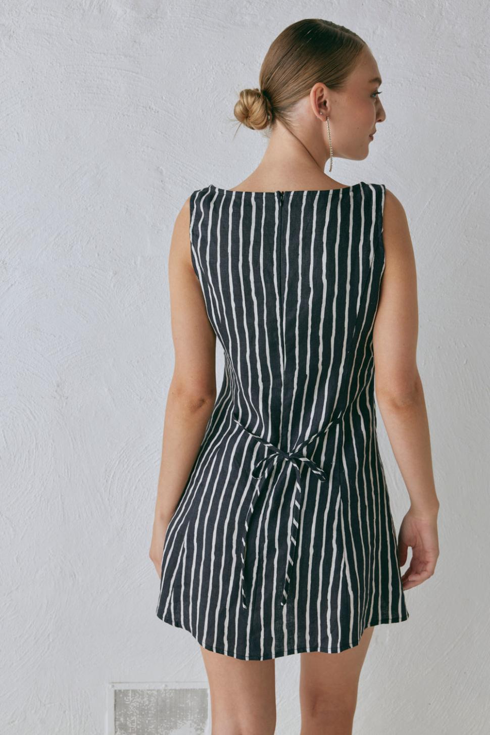 VRG GRL Mini Dresses | Women Chloe Linen Mini Dress Black Stripe