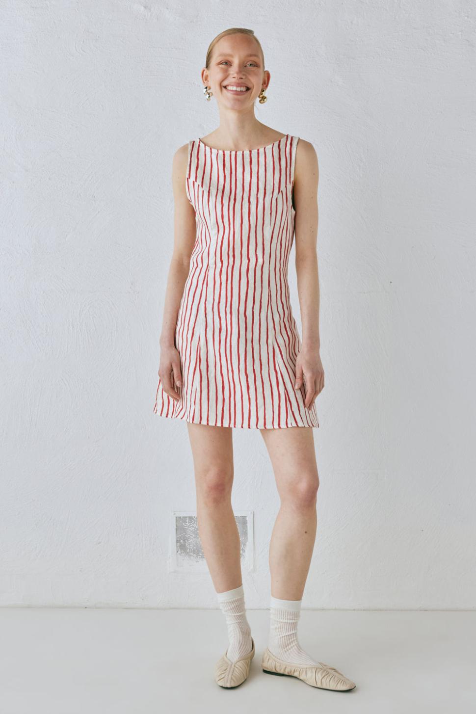 VRG GRL Mini Dresses | Women Chloe Linen Mini Dress Stripe