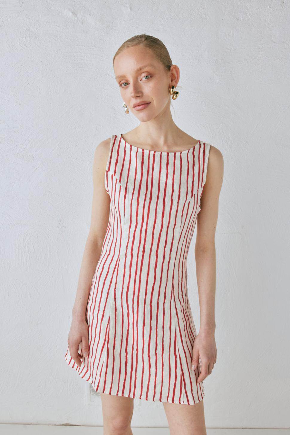 VRG GRL Mini Dresses | Women Chloe Linen Mini Dress Stripe
