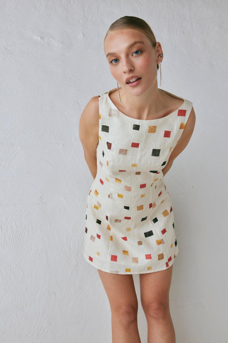 VRG GRL Mini Dresses | Women Chloe Linen Mini Dress Tile