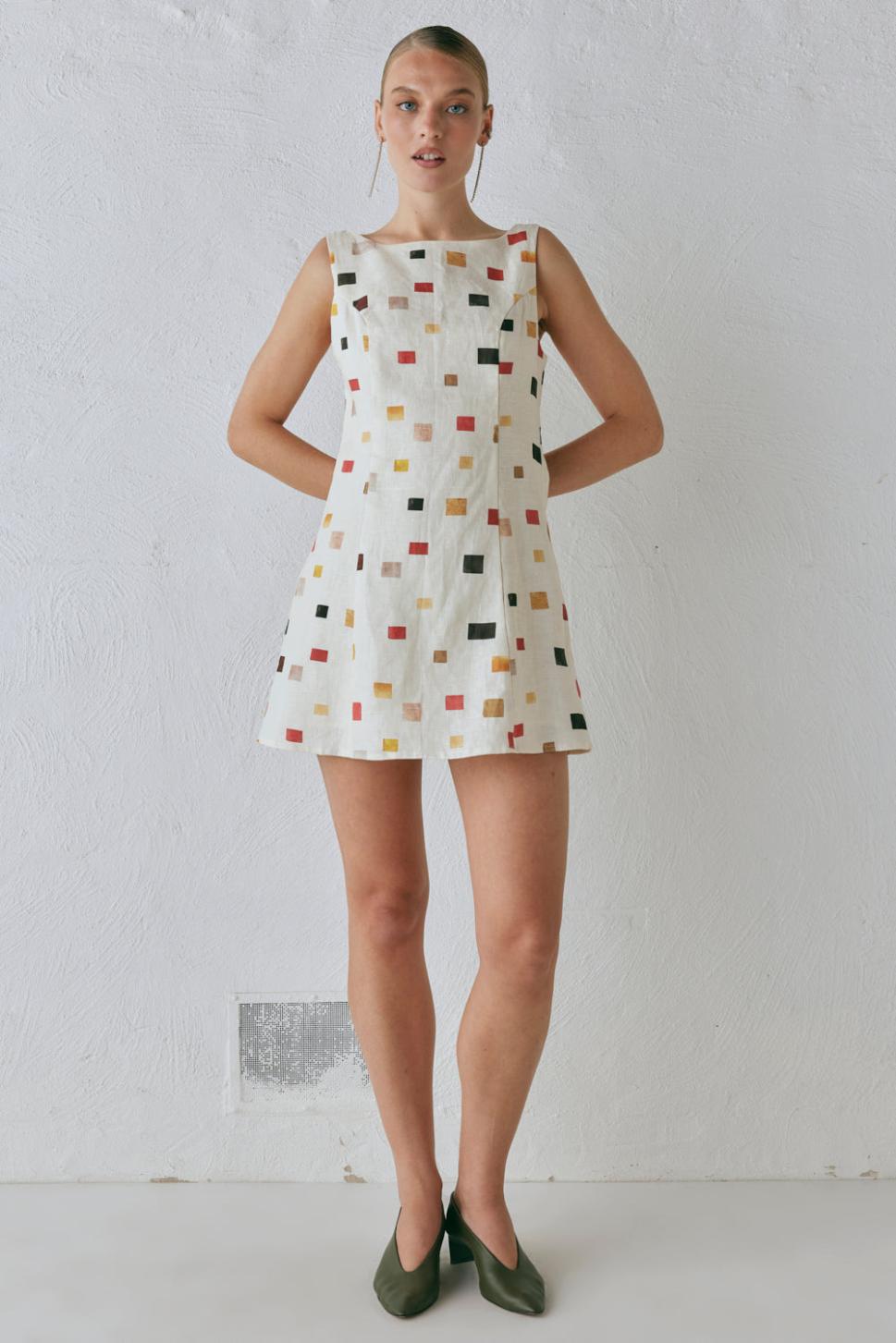 VRG GRL Mini Dresses | Women Chloe Linen Mini Dress Tile