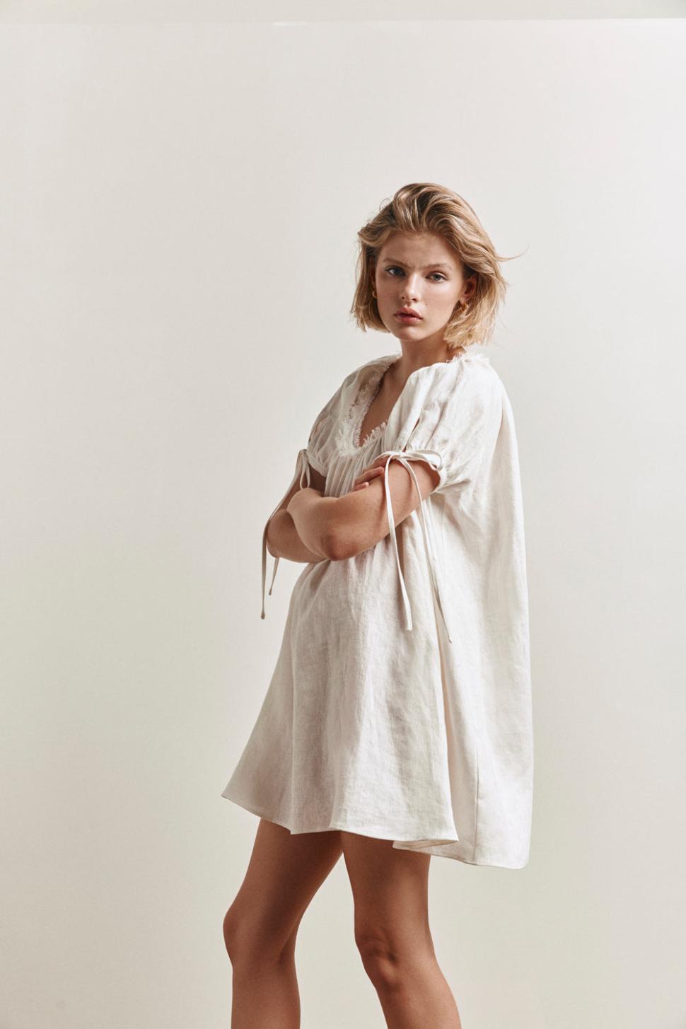 VRG GRL Mini Dresses | Women Evelyn Linen Mini Dress White