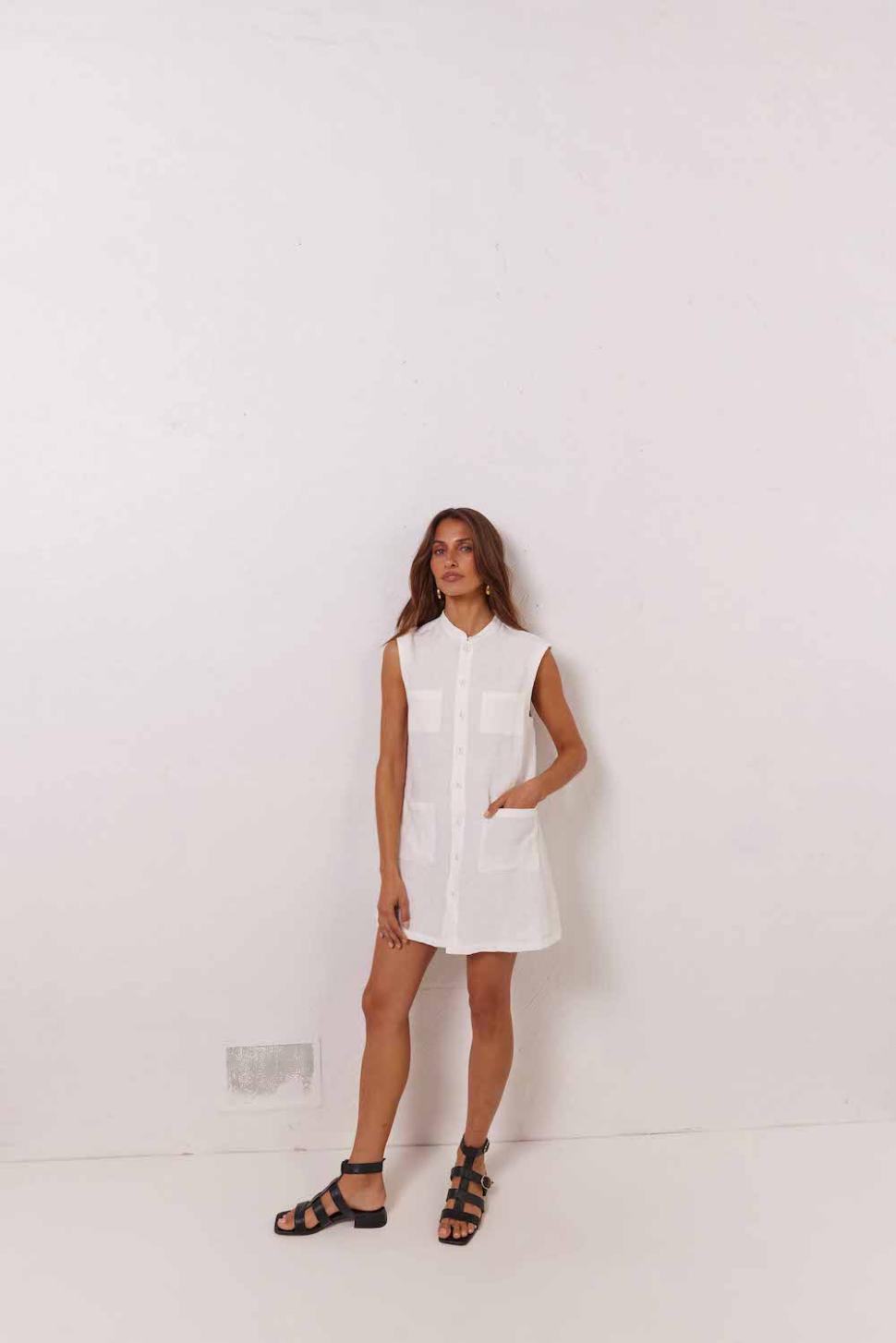 VRG GRL Mini Dresses | Women Jean Linen Mini Dress White