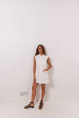 VRG GRL Mini Dresses | Women Jean Linen Mini Dress White