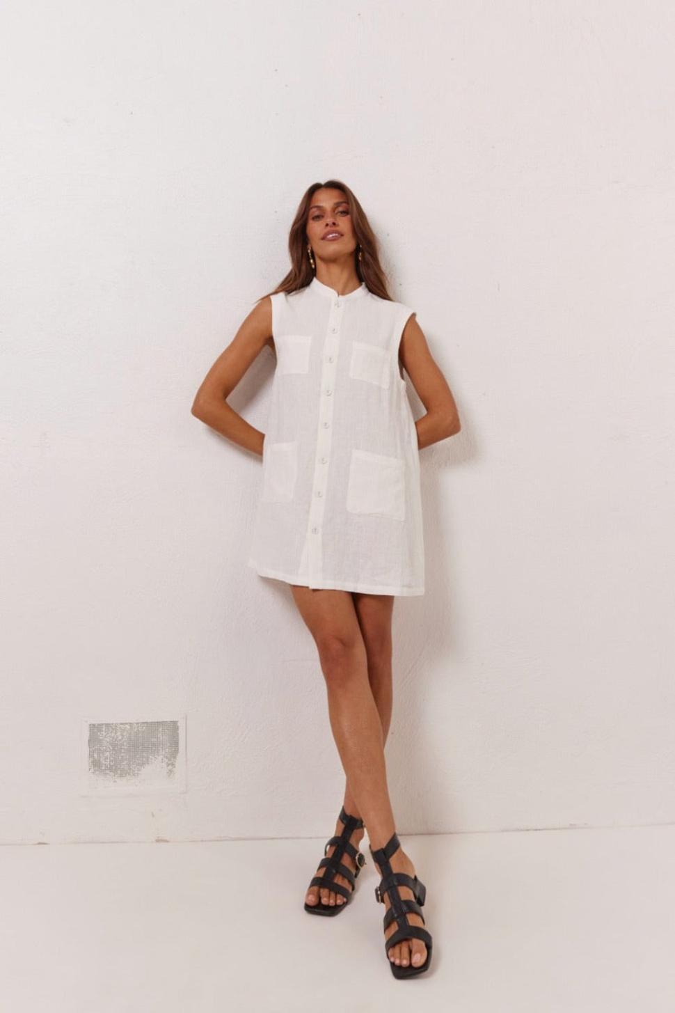 VRG GRL Mini Dresses | Women Jean Linen Mini Dress White