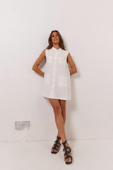 VRG GRL Mini Dresses | Women Jean Linen Mini Dress White