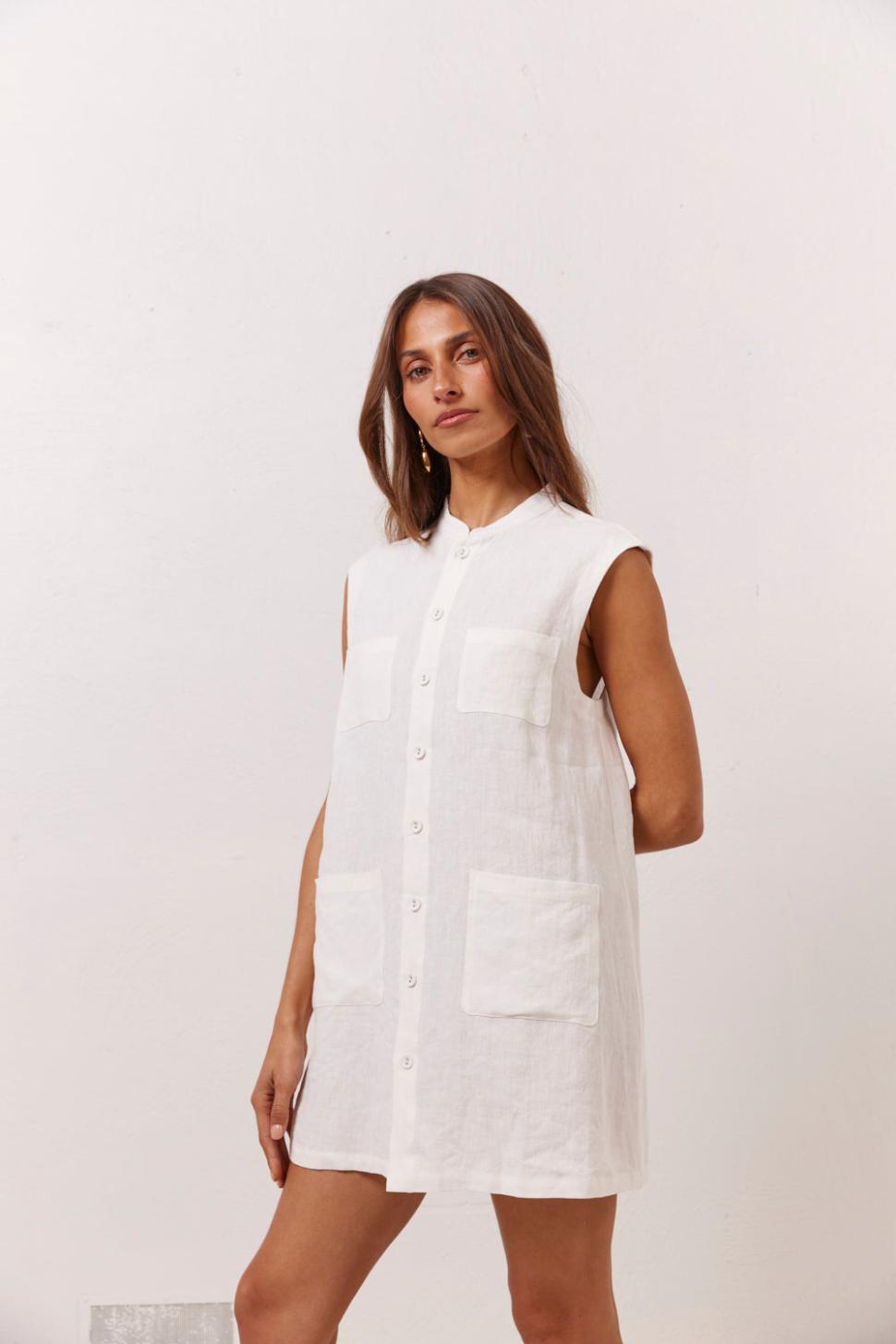 VRG GRL Mini Dresses | Women Jean Linen Mini Dress White