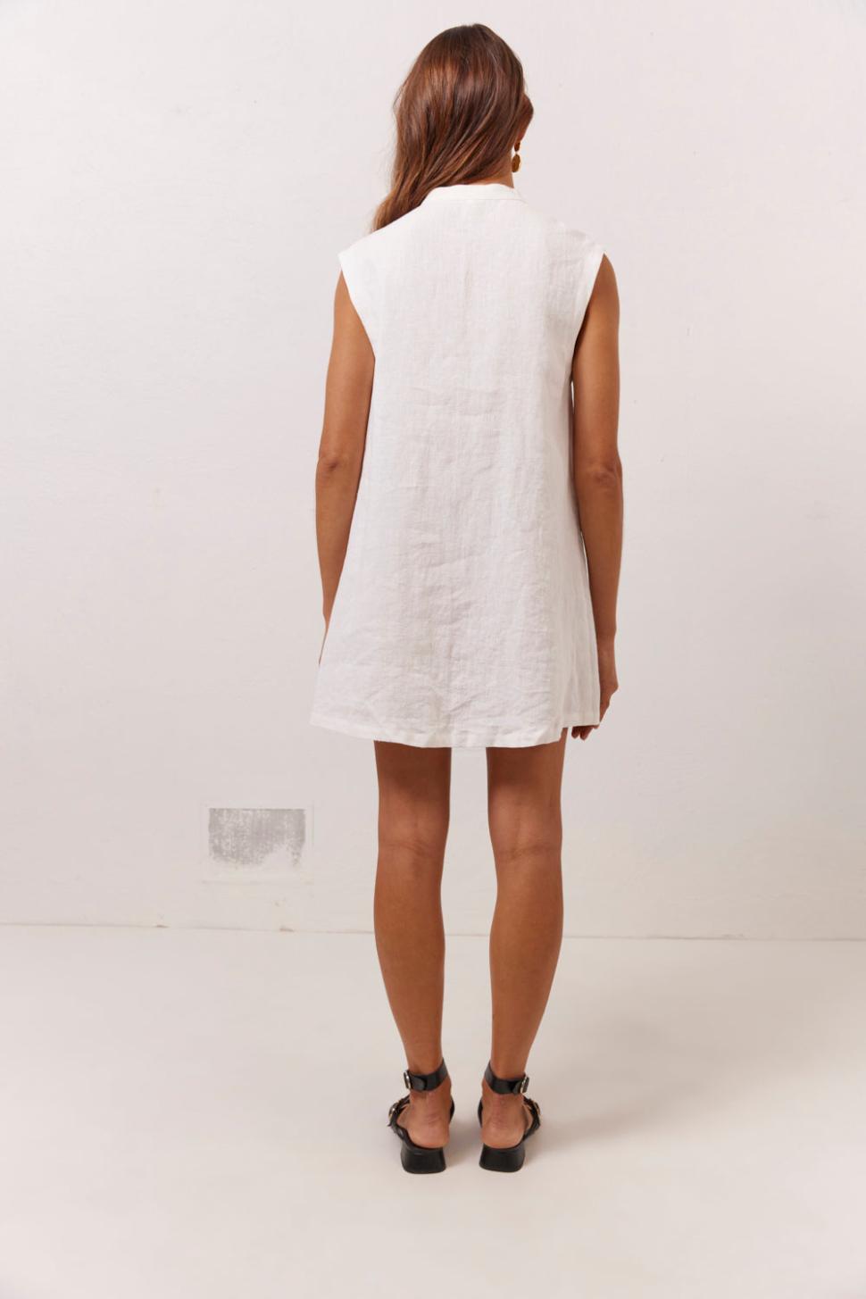 VRG GRL Mini Dresses | Women Jean Linen Mini Dress White