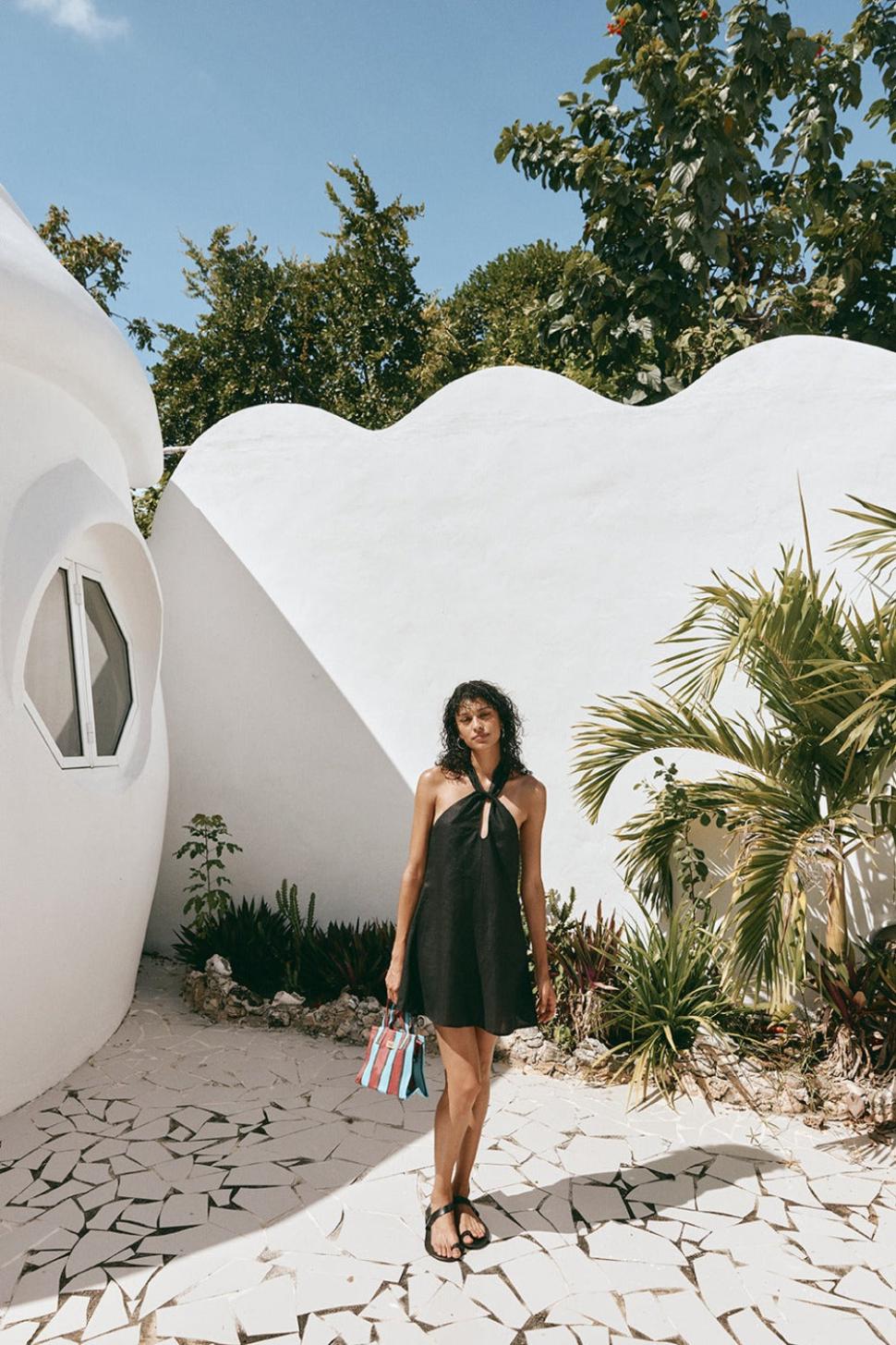 VRG GRL Mini Dresses | Women Natassia Linen Halter Mini Dress Black