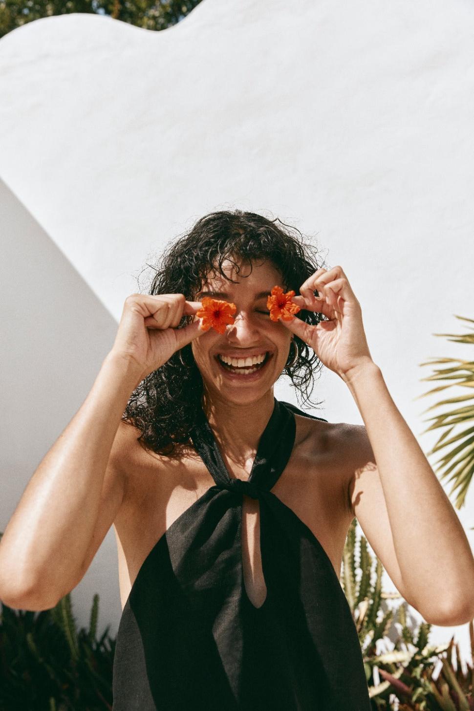 VRG GRL Mini Dresses | Women Natassia Linen Halter Mini Dress Black