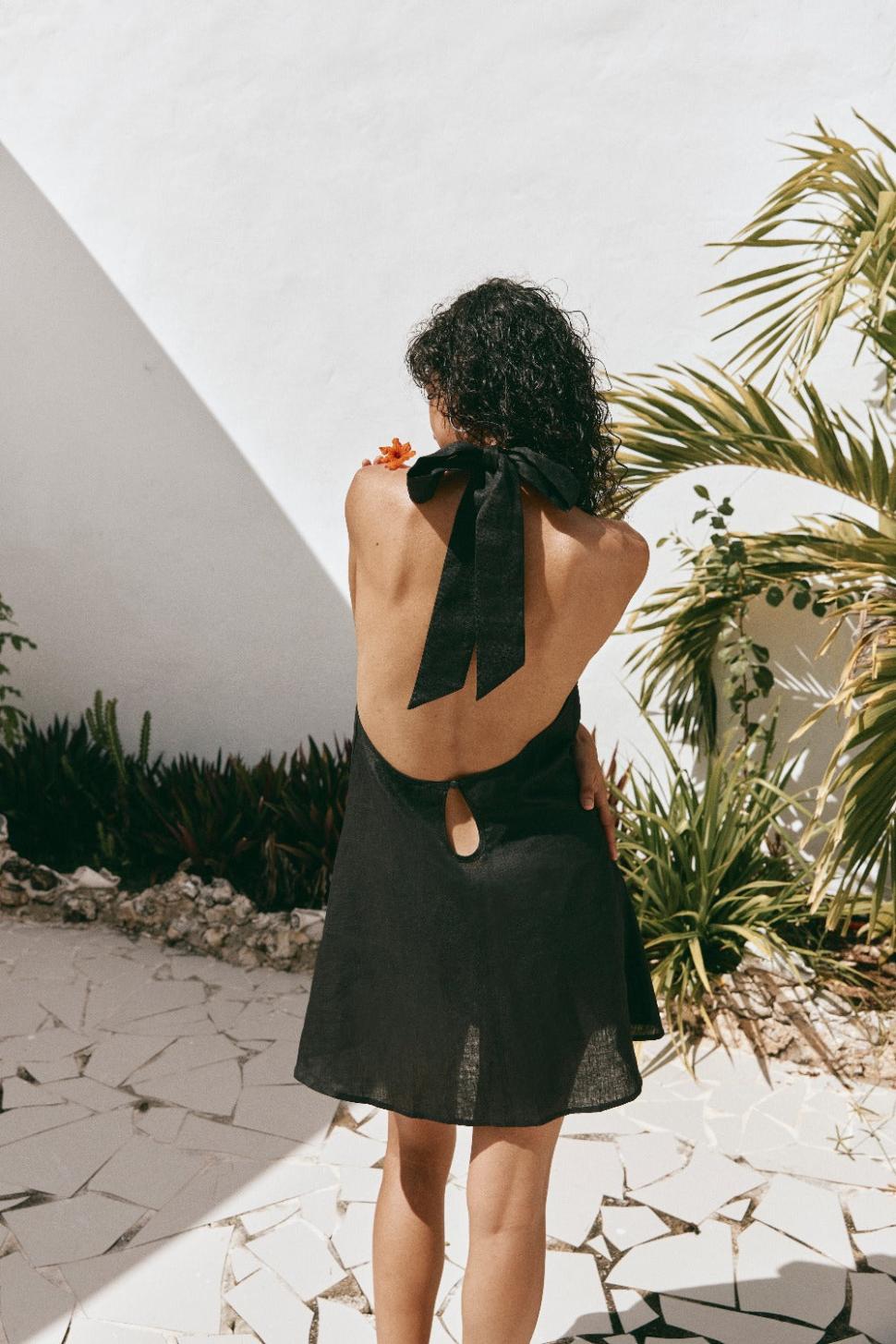 VRG GRL Mini Dresses | Women Natassia Linen Halter Mini Dress Black