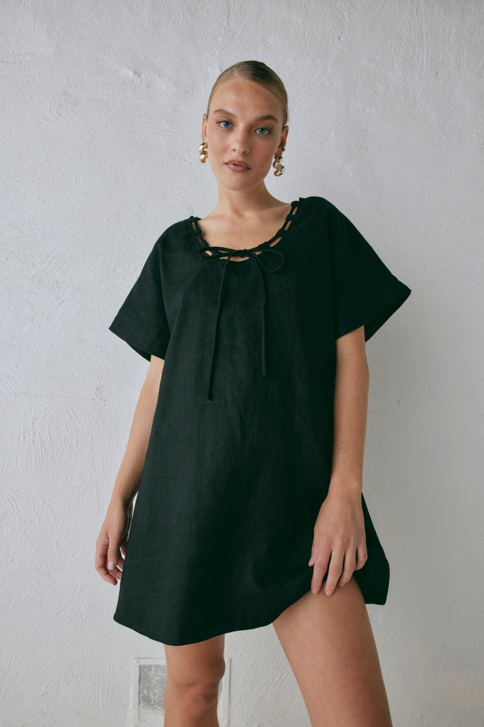 VRG GRL Mini Dresses | Women Nellie Linen Mini Dress Black