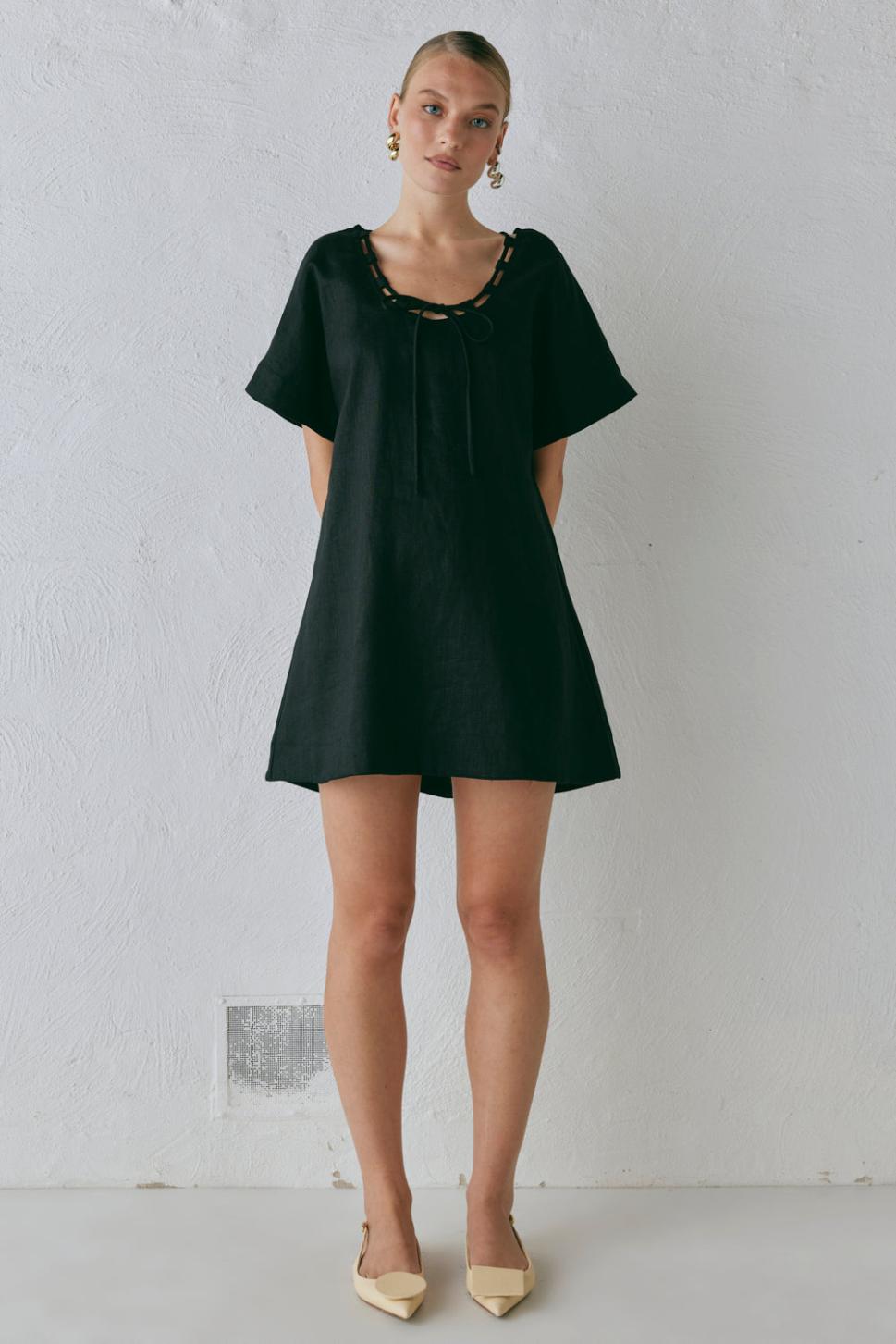 VRG GRL Mini Dresses | Women Nellie Linen Mini Dress Black