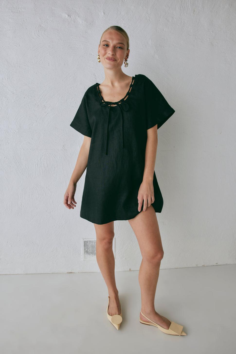 VRG GRL Mini Dresses | Women Nellie Linen Mini Dress Black