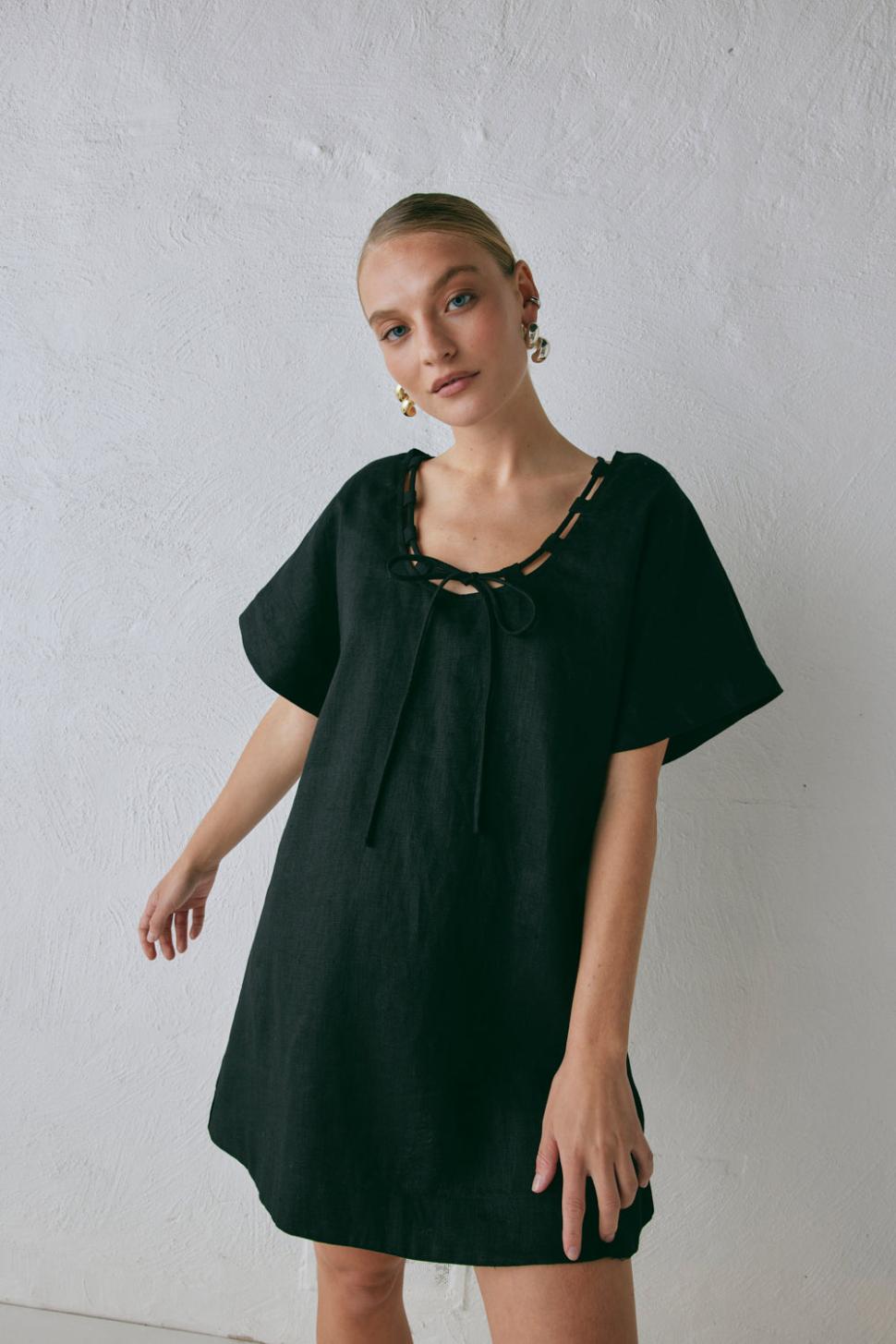 VRG GRL Mini Dresses | Women Nellie Linen Mini Dress Black