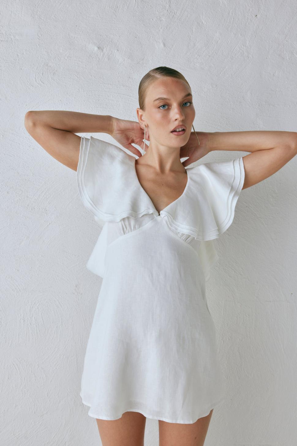 VRG GRL Mini Dresses | Women Party Nights Linen Mini Dress White