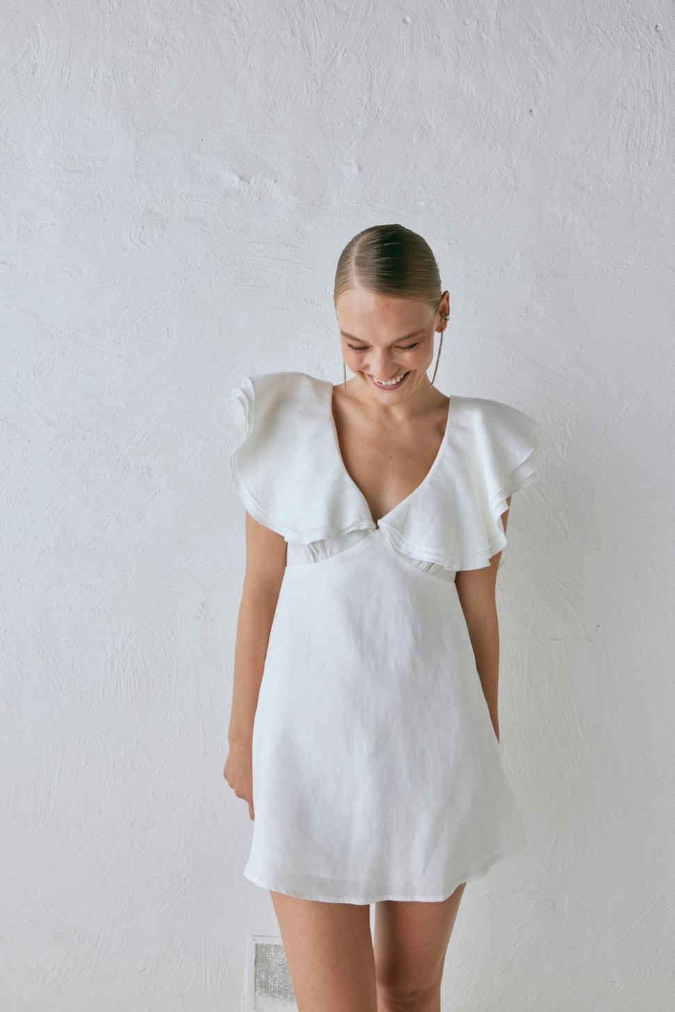 VRG GRL Mini Dresses | Women Party Nights Linen Mini Dress White