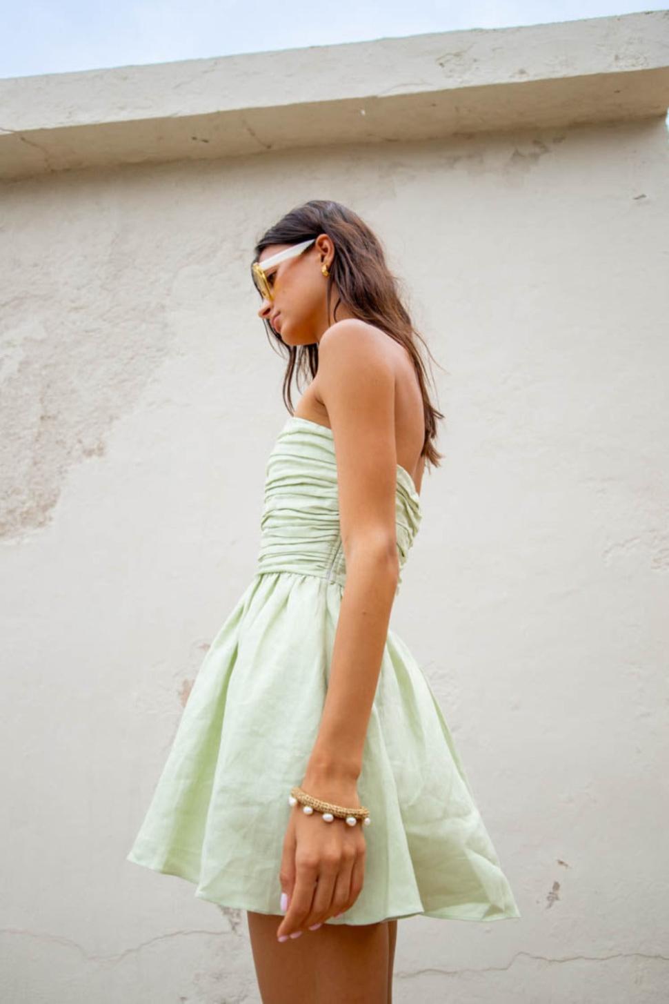 VRG GRL Mini Dresses | Women Saint Malo Linen Mini Dress Sage