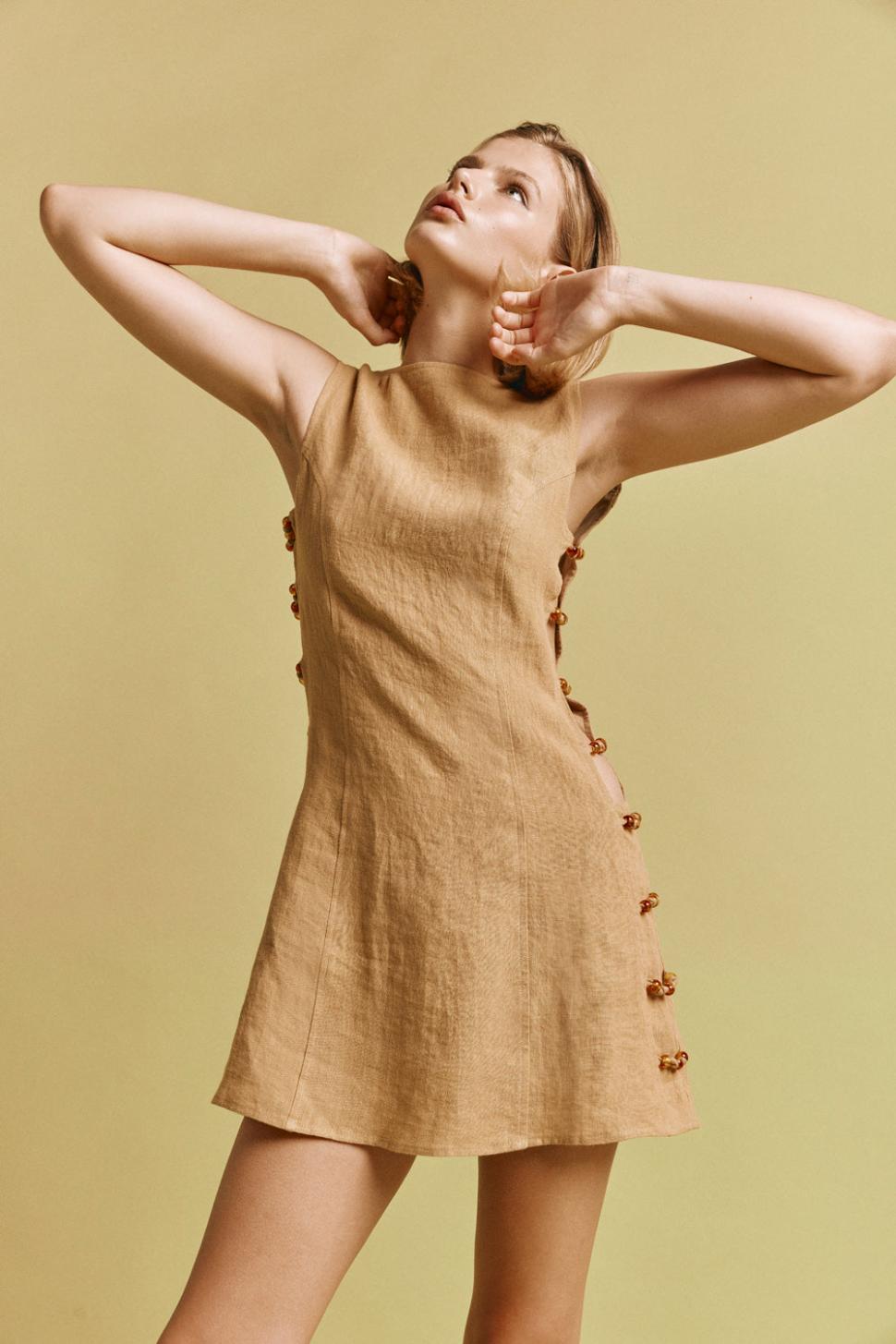 VRG GRL Mini Dresses | Women Tia Linen Mini Dress Ochre