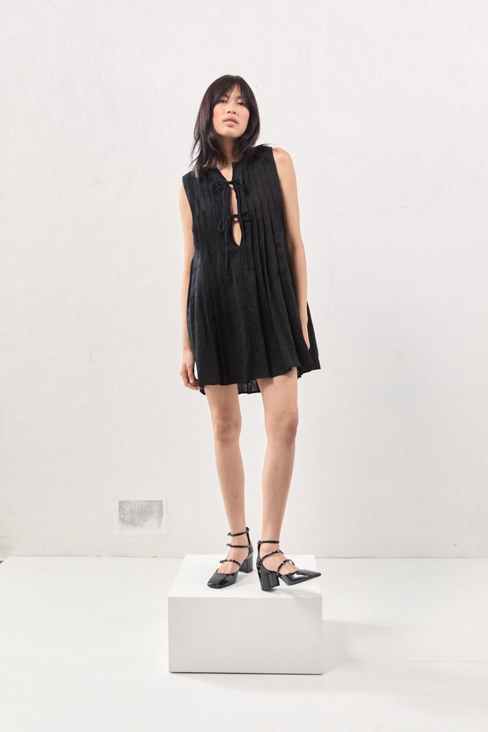 VRG GRL Mini Dresses | Women Valeria Linen Mini Dress Black