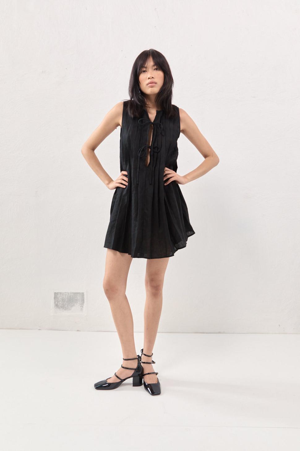 VRG GRL Mini Dresses | Women Valeria Linen Mini Dress Black