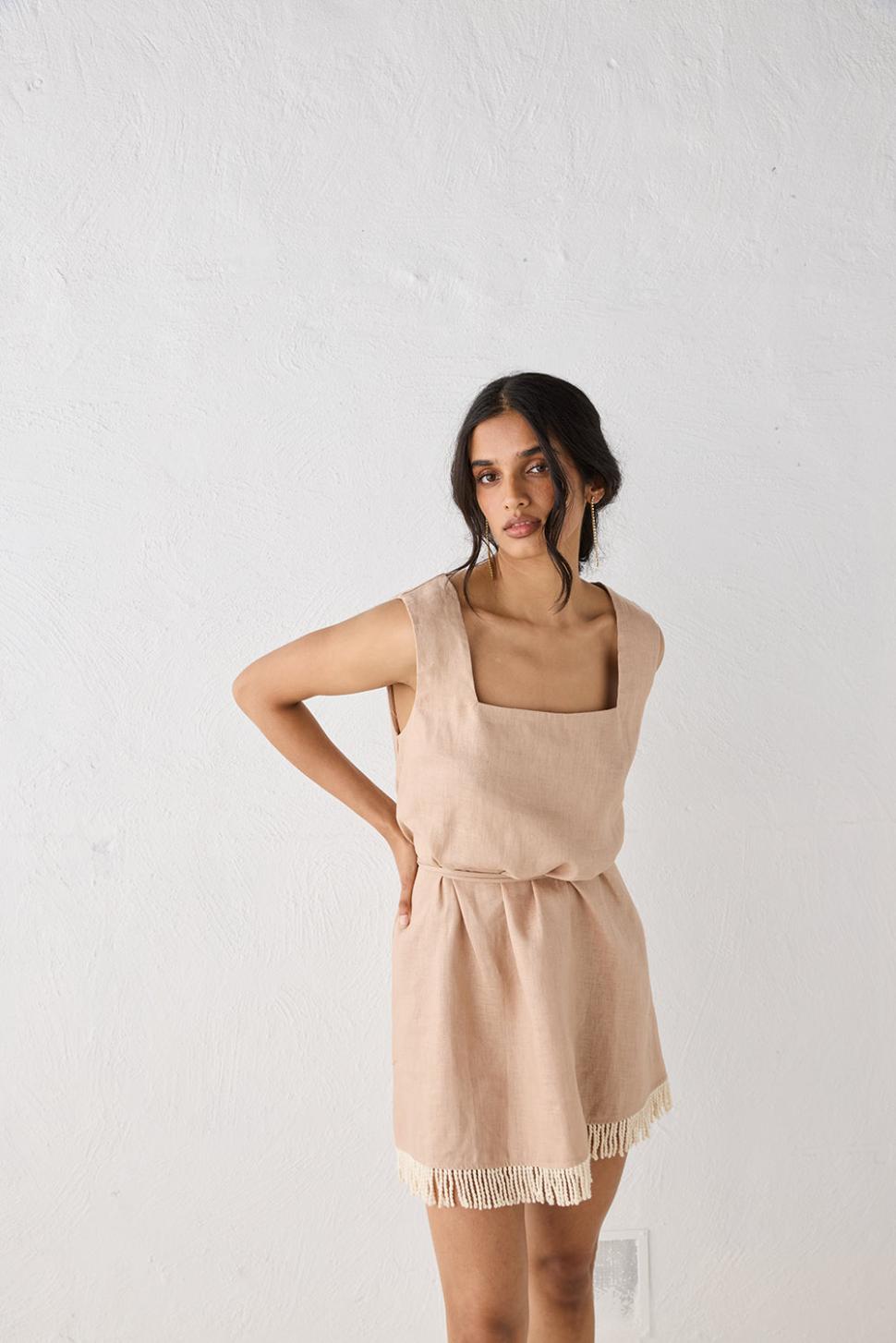 VRG GRL Mini Dresses | Women Verve Linen Mini Dress Blush