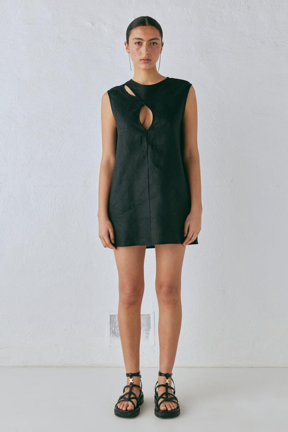 VRG GRL Mini Dresses | Women Yuri Linen Mini Dress Black