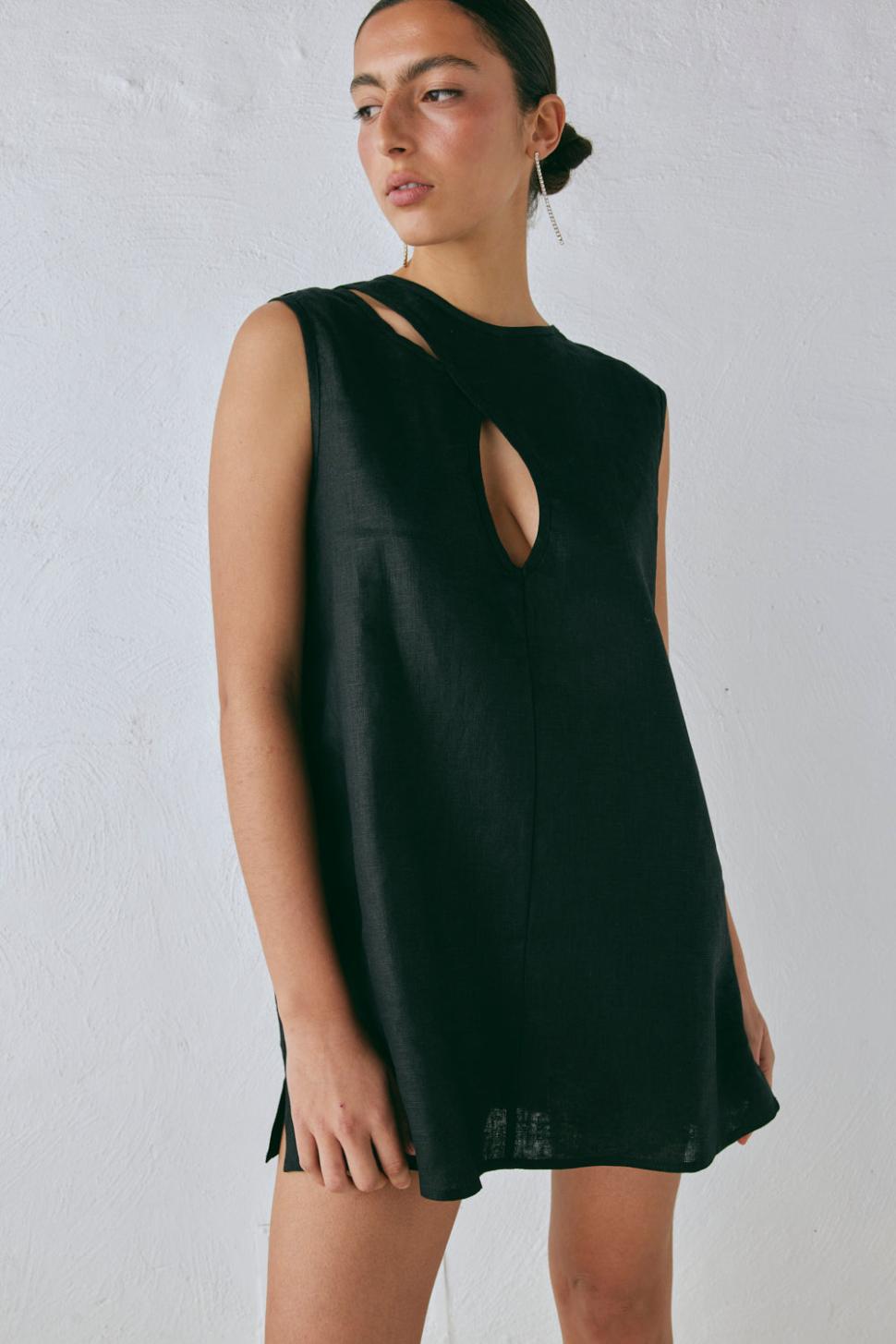 VRG GRL Mini Dresses | Women Yuri Linen Mini Dress Black