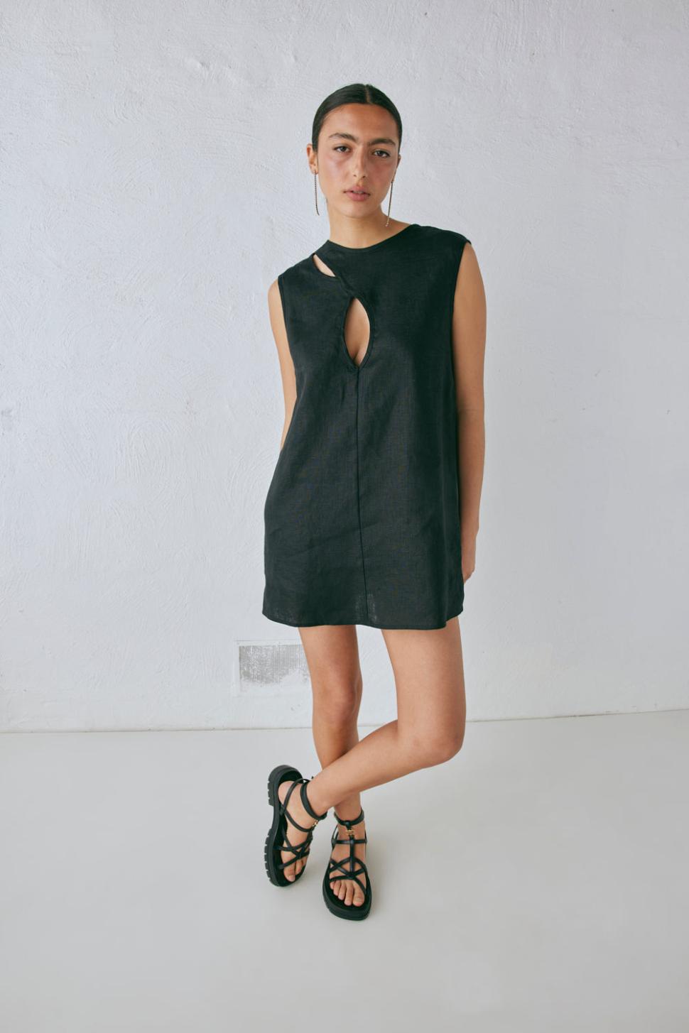 VRG GRL Mini Dresses | Women Yuri Linen Mini Dress Black