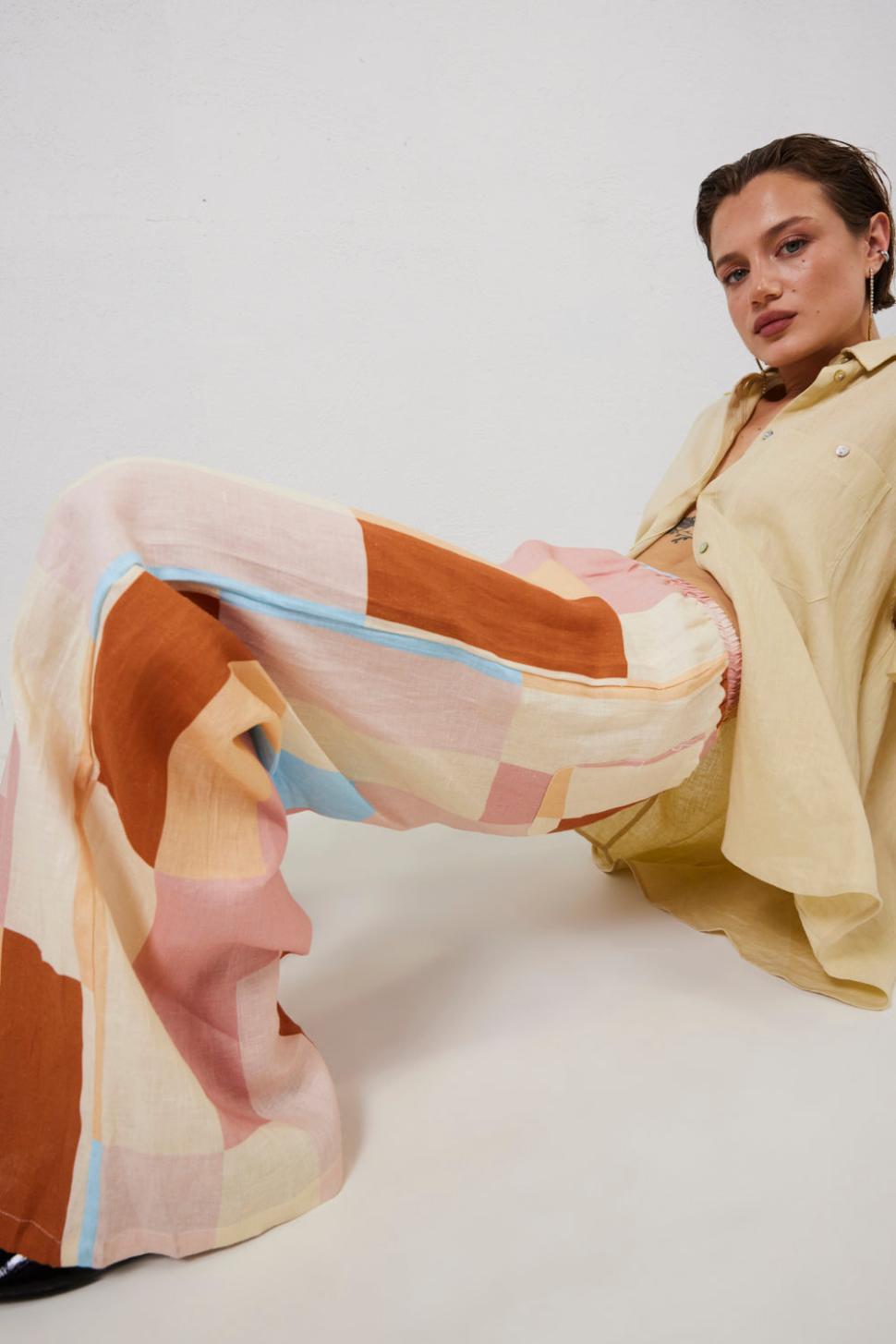 VRG GRL Pants | Women Petra Linen Pants Patchwork