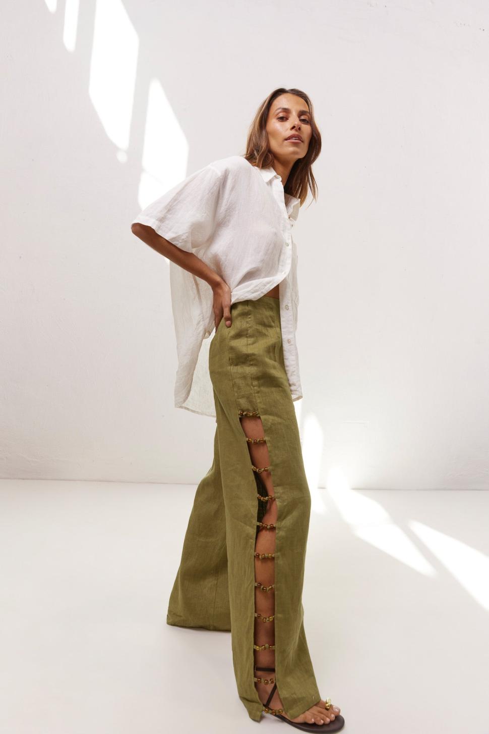 VRG GRL Pants | Women Tia Linen Pants Olive