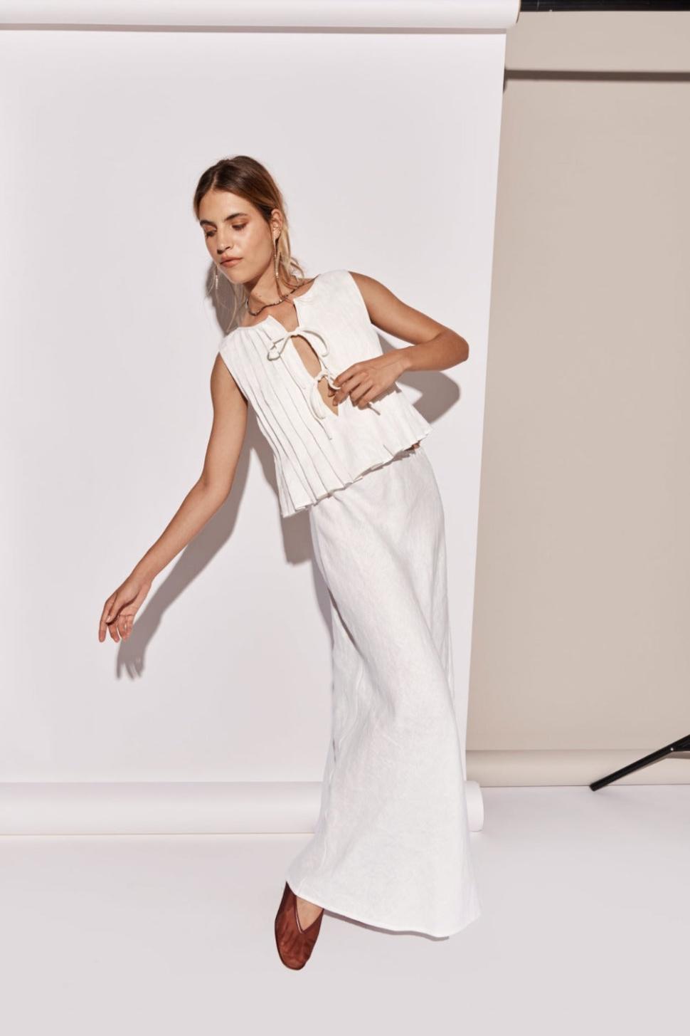 VRG GRL Sets | Women Ena Linen Bias Cut Maxi Skirt White