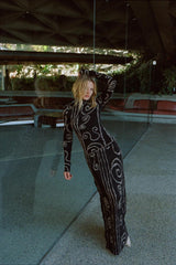 VRG GRL Sets | Women Ivy Muse Knit Maxi Skirt Black Swirl