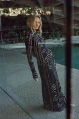 VRG GRL Sets | Women Ivy Muse Knit Maxi Skirt Black Swirl