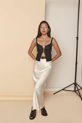 VRG GRL Sets | Women Love Language Linen Button Front Top Black