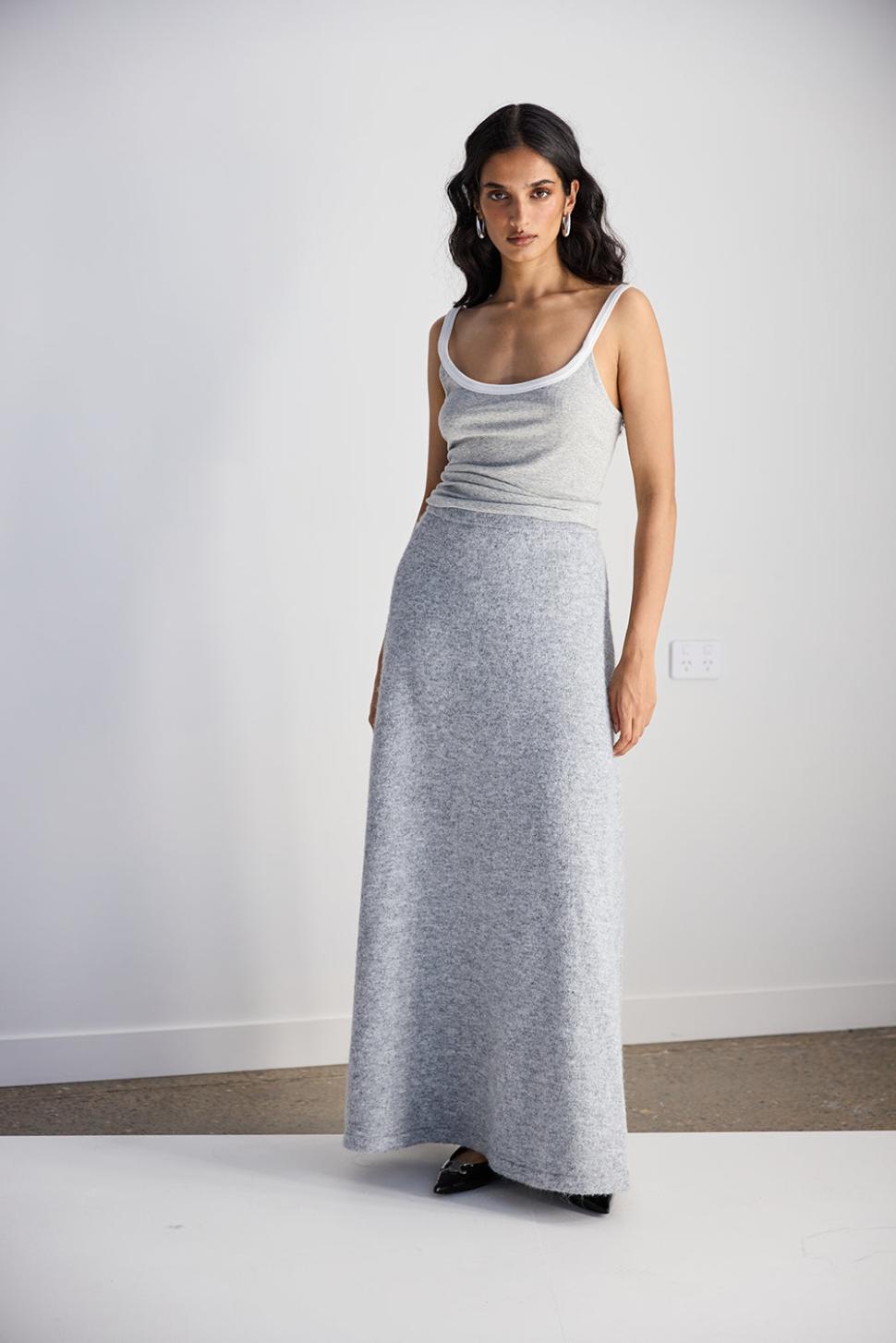 VRG GRL Sets | Women Lya Knit Maxi Skirt Grey Marle