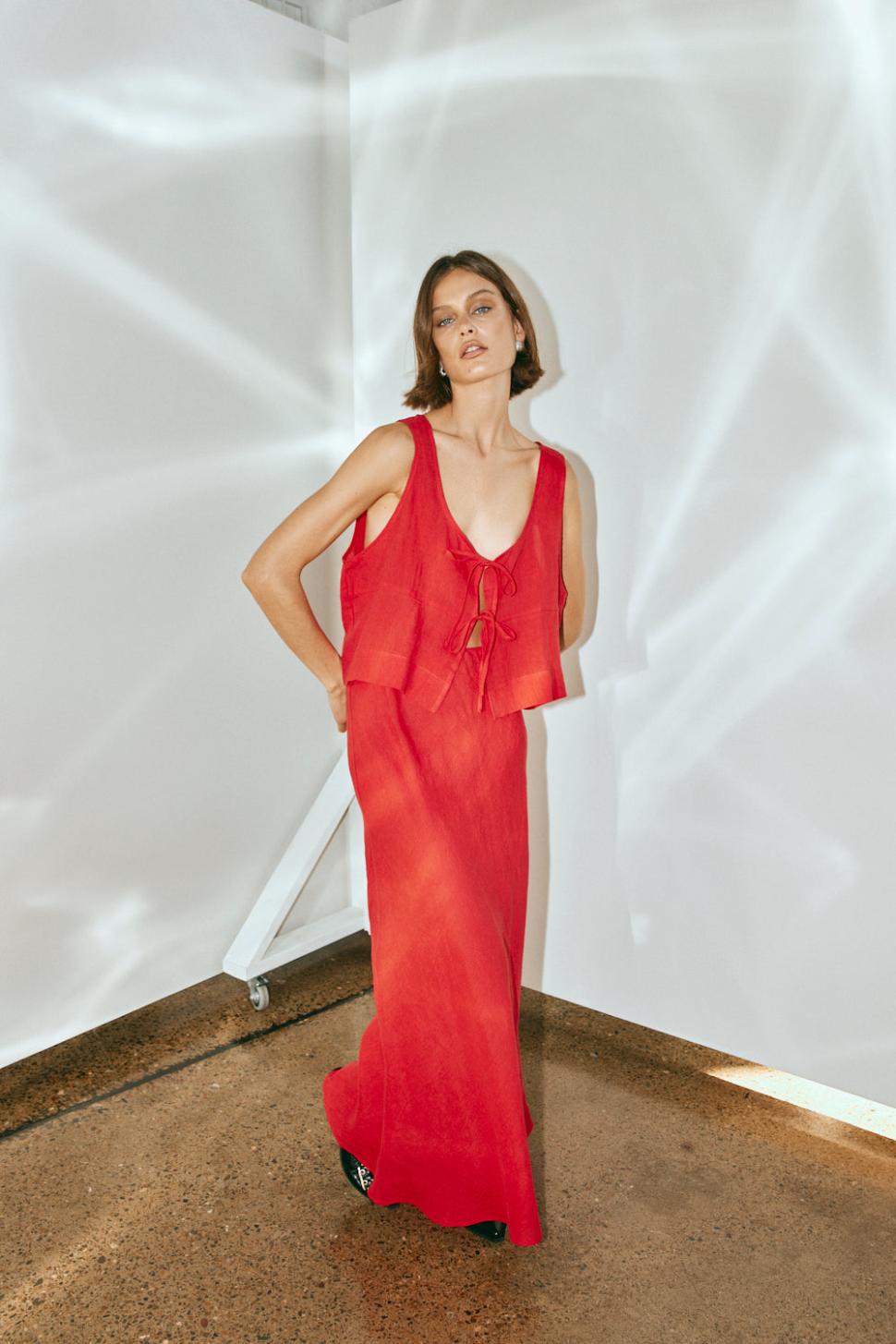 VRG GRL Sets | Women Nessa Linen Smock Top Chilli