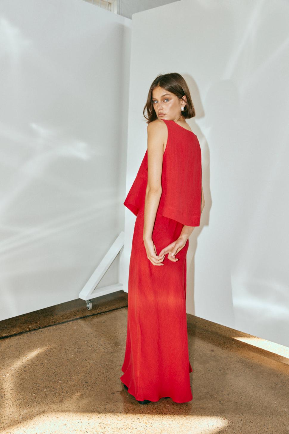 VRG GRL Sets | Women Nessa Linen Smock Top Chilli